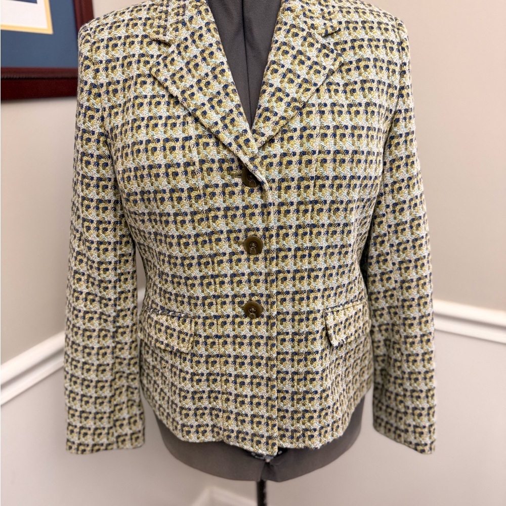Talbots Women's Tweed Blazer - Cream and Blue